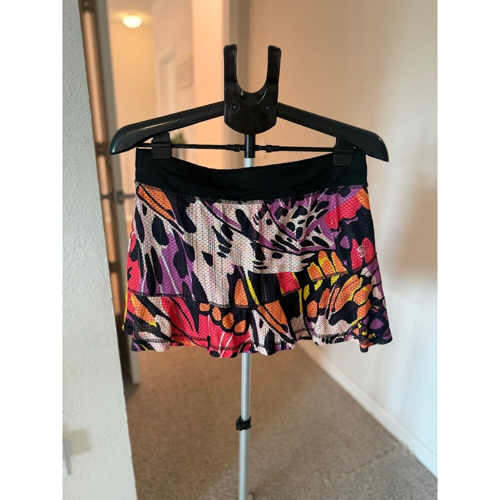 Multicolor Floral A-Line Tennis Skort with Black Waistband